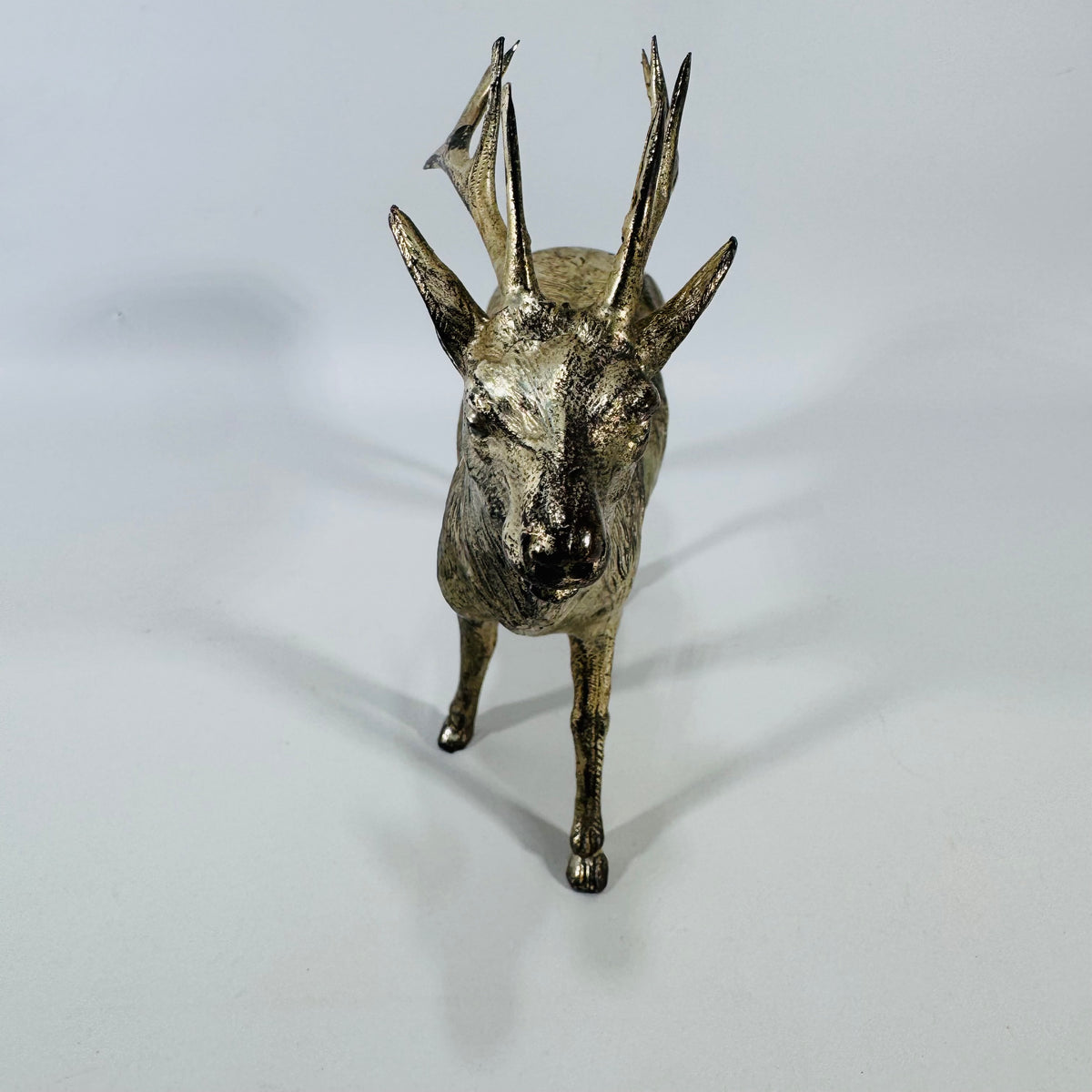 Vintage Japan Deer Figurine | Silver Wash Stag Putz Style Holiday Decor
