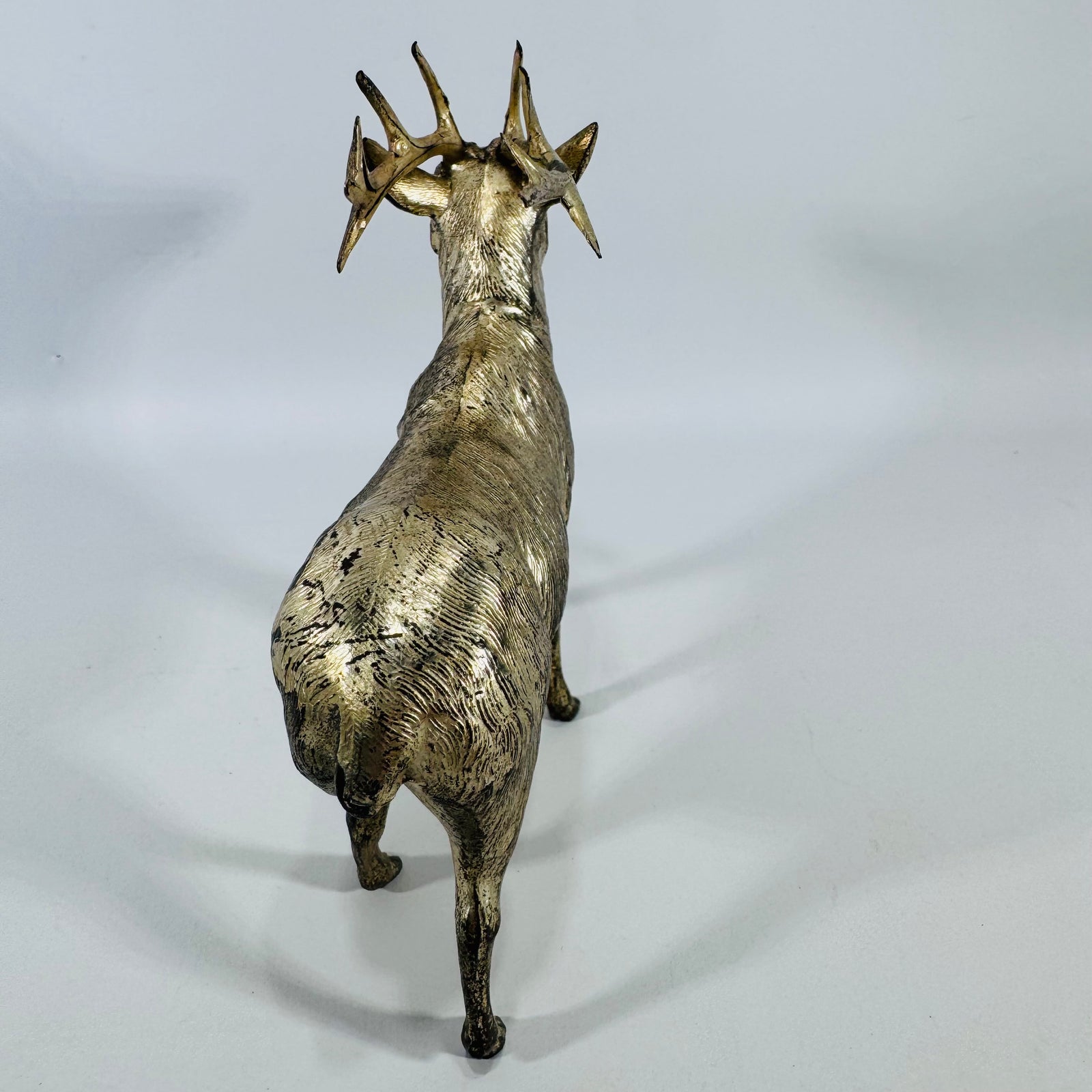 Vintage Japan Deer Figurine | Silver Wash Stag Putz Style Holiday Decor
