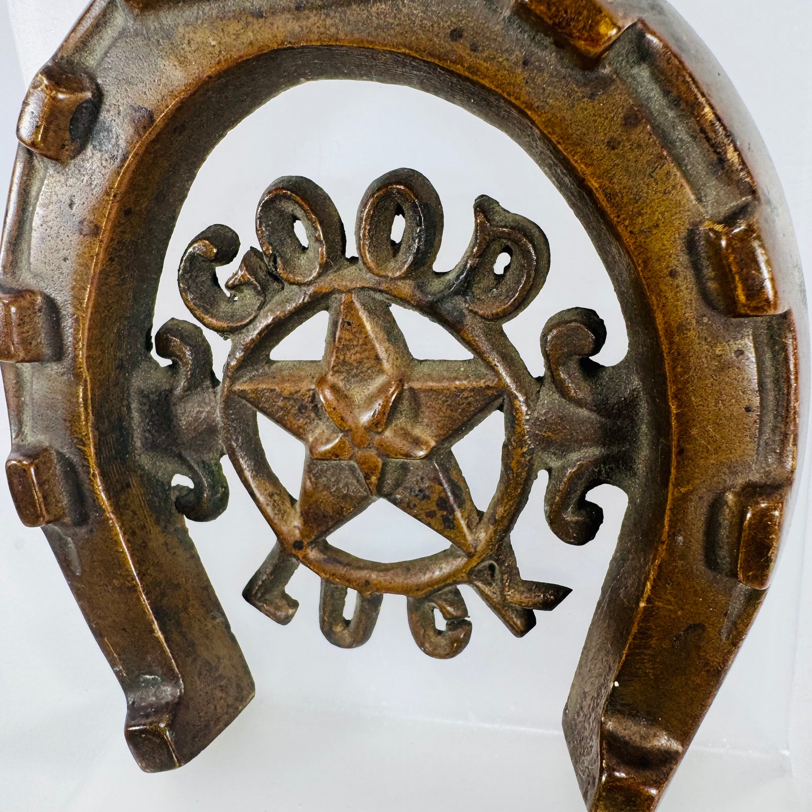 Vintage Cast Iron Good Luck Horseshoe Plaque | Eagle Star Wall Decor
