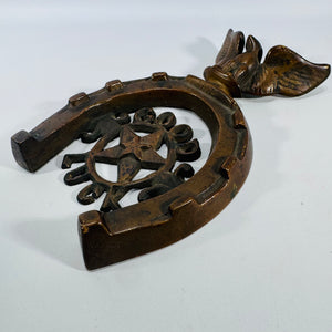 Vintage Cast Iron Good Luck Horseshoe Plaque | Eagle Star Wall Decor