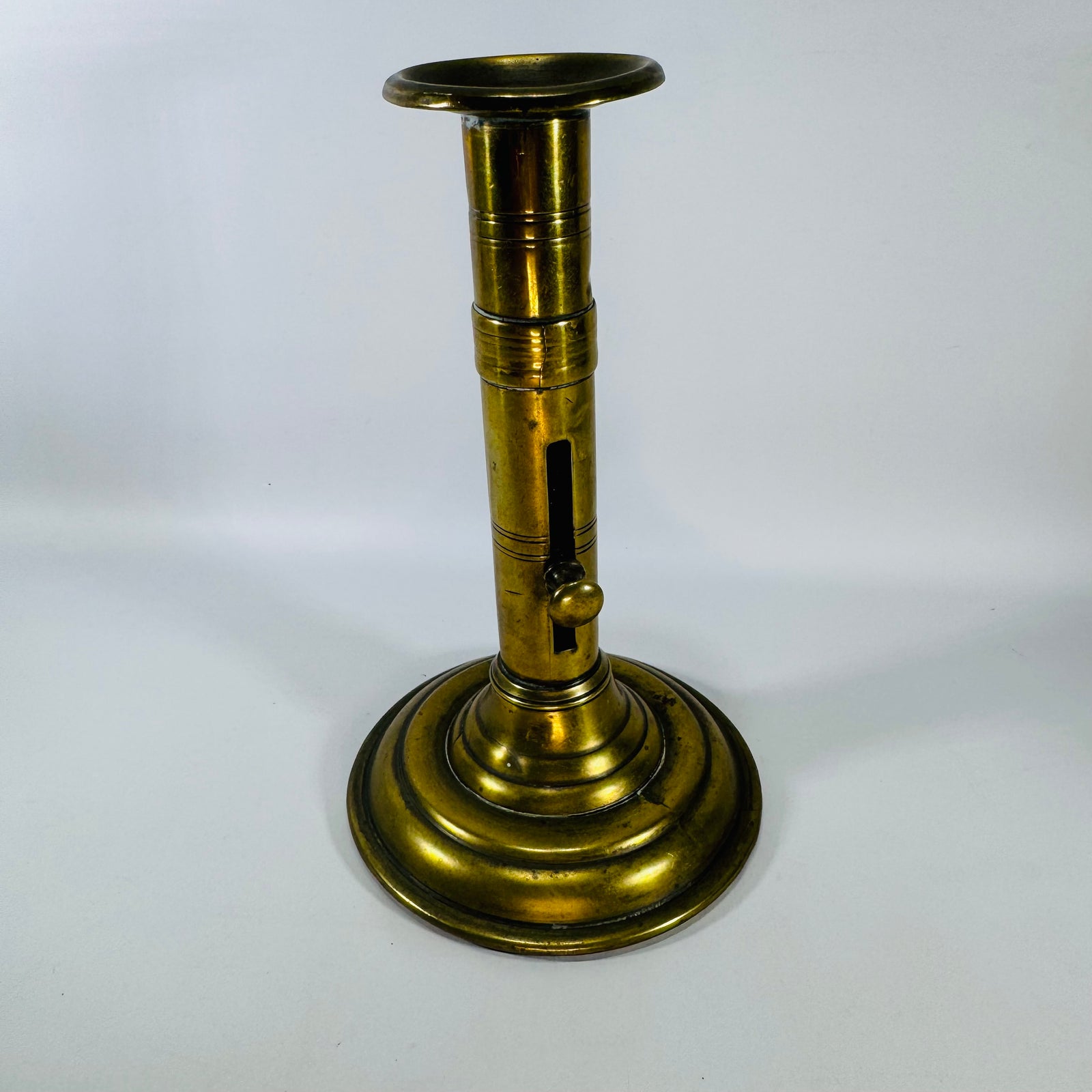 Antique Brass Push-Up Candlestick | Adjustable 19th Century Candle Holder
