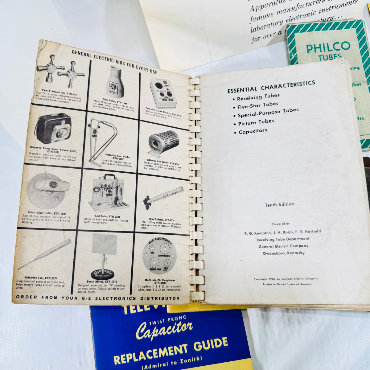 RCA Reference Book 1962 Bundle with Tung-Sol Base Connections, Philco, PACO and Cornell-Dubilier Radio TV Ephemera