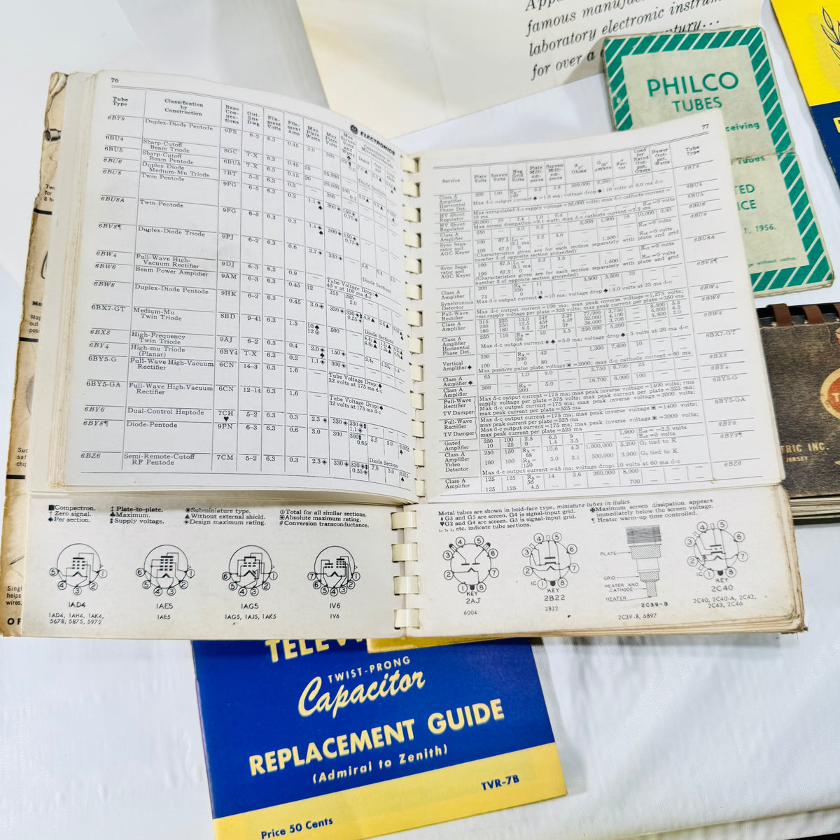 RCA Reference Book 1962 Bundle with Tung-Sol Base Connections, Philco, PACO and Cornell-Dubilier Radio TV Ephemera