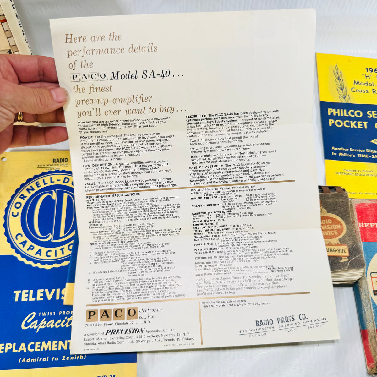RCA Reference Book 1962 Bundle with Tung-Sol Base Connections, Philco, PACO and Cornell-Dubilier Radio TV Ephemera