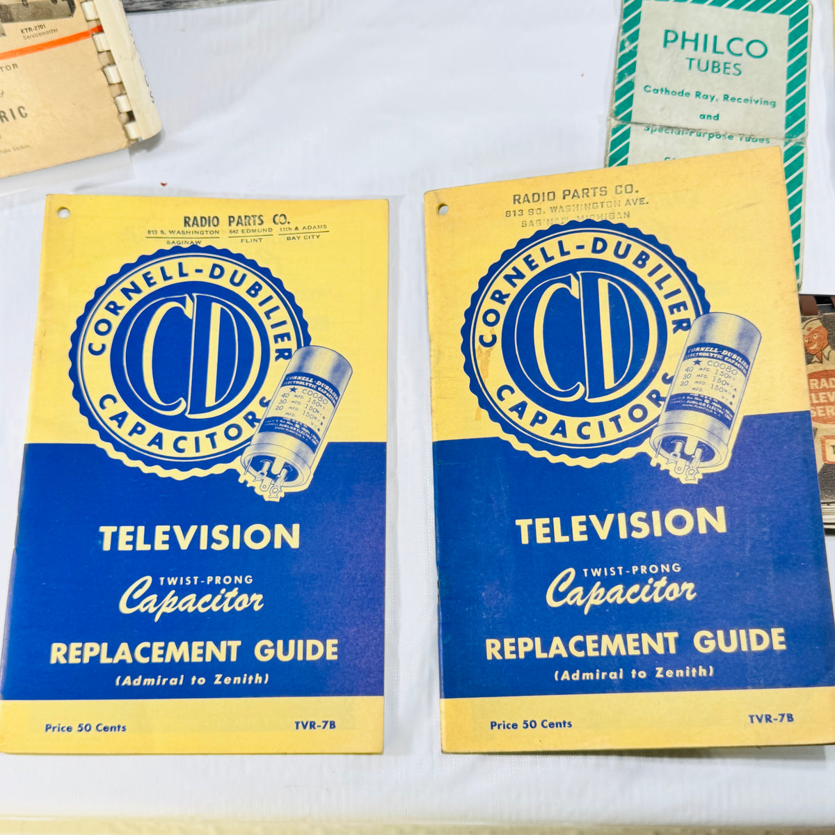 RCA Reference Book 1962 Bundle with Tung-Sol Base Connections, Philco, PACO and Cornell-Dubilier Radio TV Ephemera