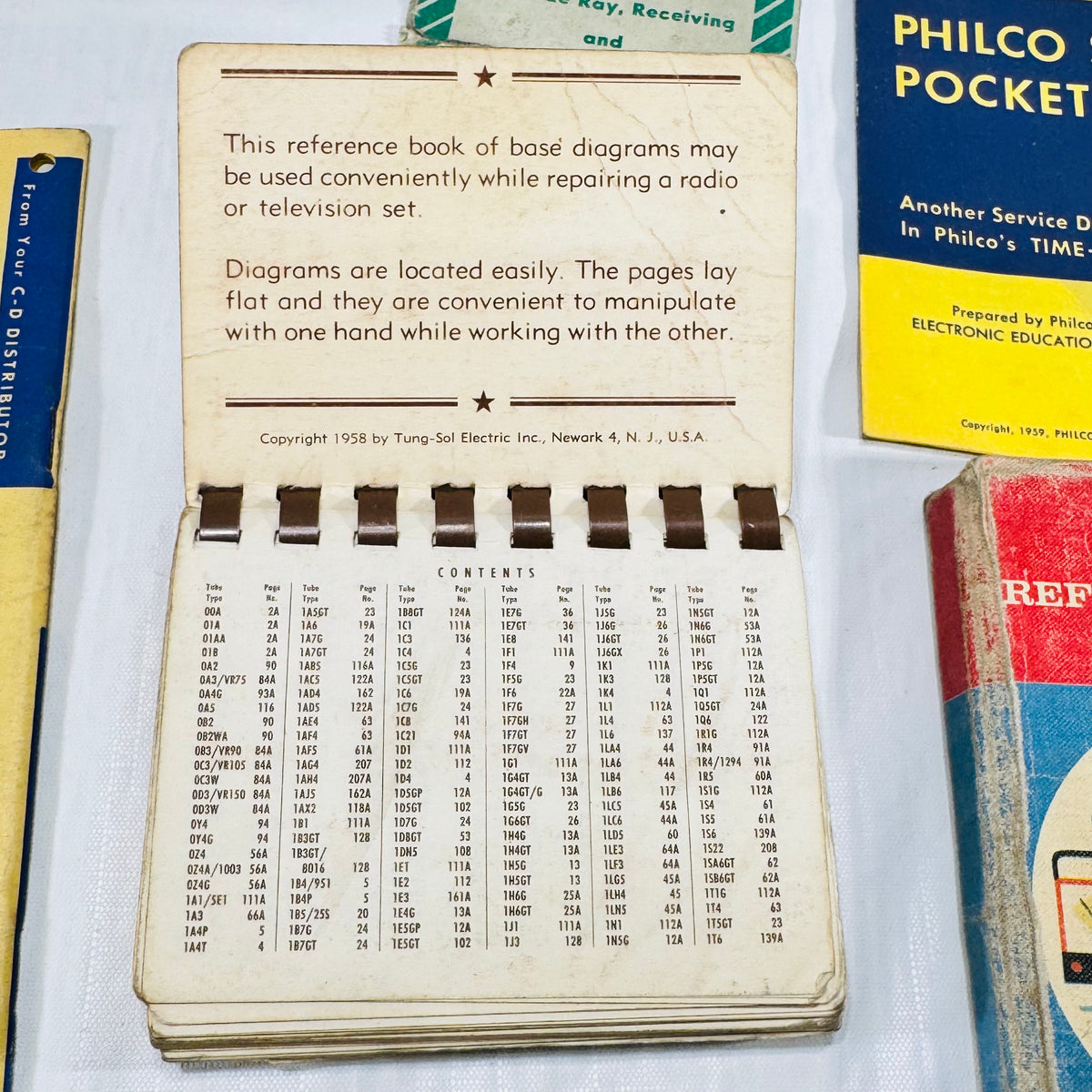 RCA Reference Book 1962 Bundle with Tung-Sol Base Connections, Philco, PACO and Cornell-Dubilier Radio TV Ephemera