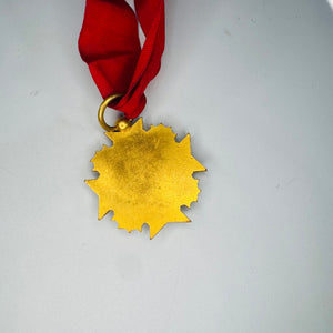 Vintage Order of DeMolay Medal with Red Ribbon | Gold Tone Enamel Fraternal Collectible