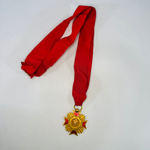 Vintage Order of DeMolay Medal with Red Ribbon | Gold Tone Enamel Fraternal Collectible