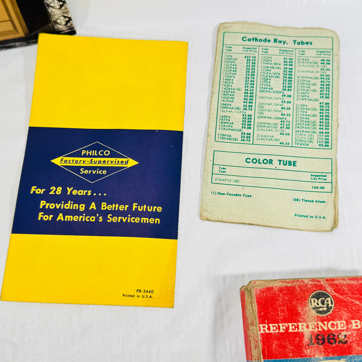 RCA Reference Book 1962 Bundle with Tung-Sol Base Connections, Philco, PACO and Cornell-Dubilier Radio TV Ephemera