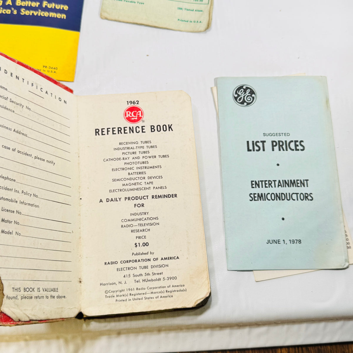 RCA Reference Book 1962 Bundle with Tung-Sol Base Connections, Philco, PACO and Cornell-Dubilier Radio TV Ephemera