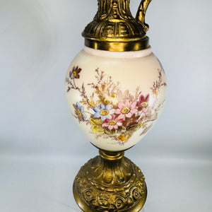 Antique Victorian Wavecrest Style Ewer | Floral Glass Mantel Decor