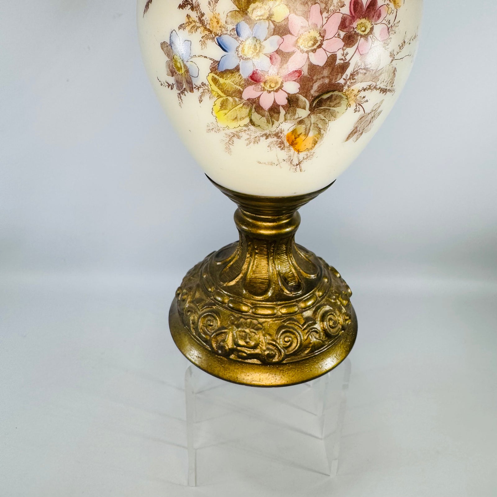 Antique Victorian Wavecrest Style Ewer | Floral Glass Mantel Decor