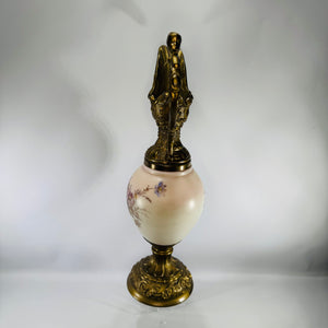 Antique Victorian Wavecrest Style Ewer | Floral Glass Mantel Decor
