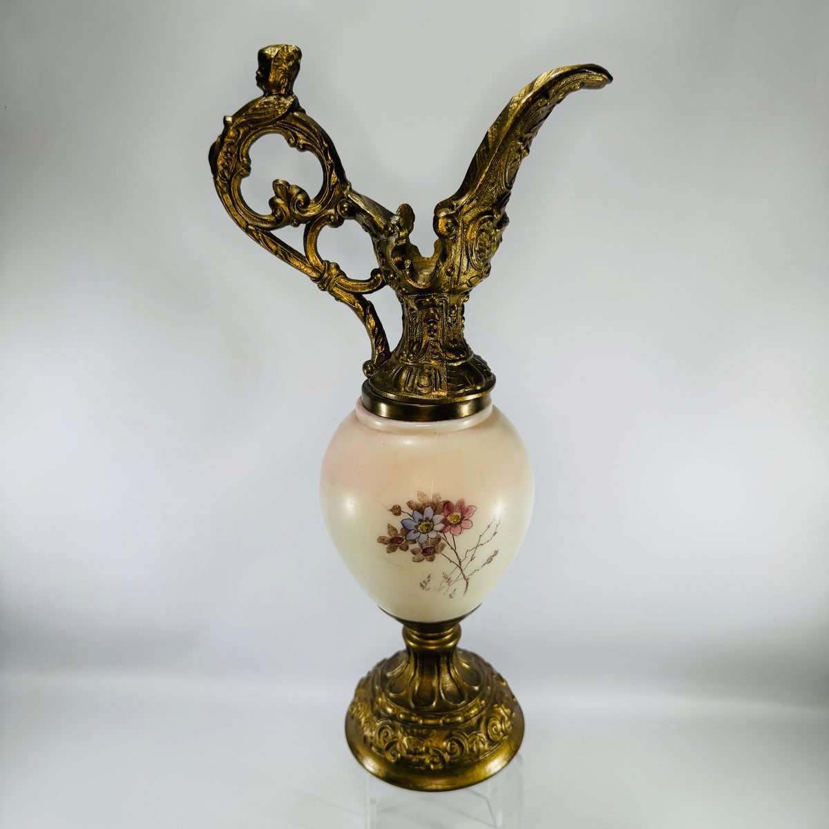 Antique Victorian Wavecrest Style Ewer | Floral Glass Mantel Decor