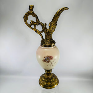 Antique Victorian Wavecrest Style Ewer | Floral Glass Mantel Decor