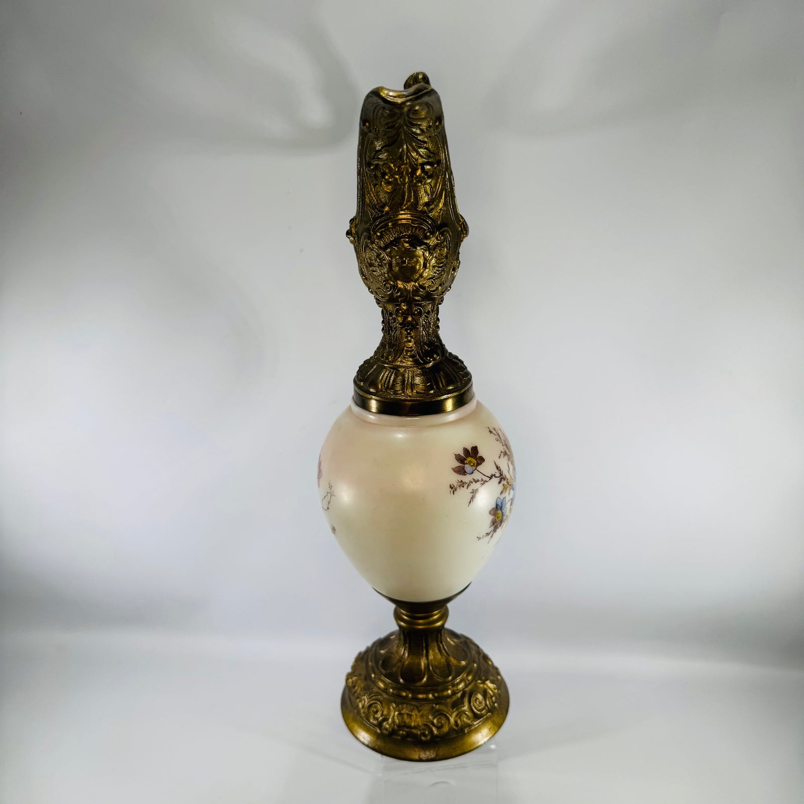 Antique Victorian Wavecrest Style Ewer | Floral Glass Mantel Decor