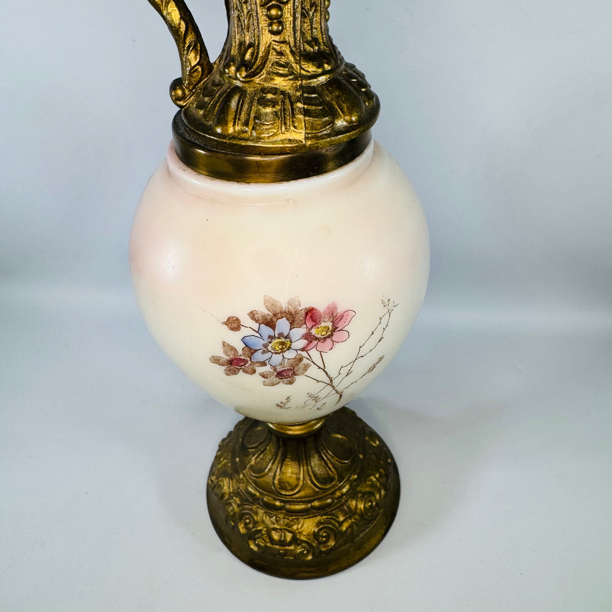 Antique Victorian Wavecrest Style Ewer | Floral Glass Mantel Decor