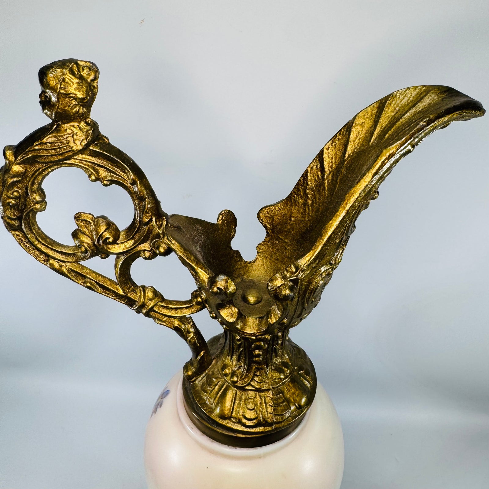 Antique Victorian Wavecrest Style Ewer | Floral Glass Mantel Decor