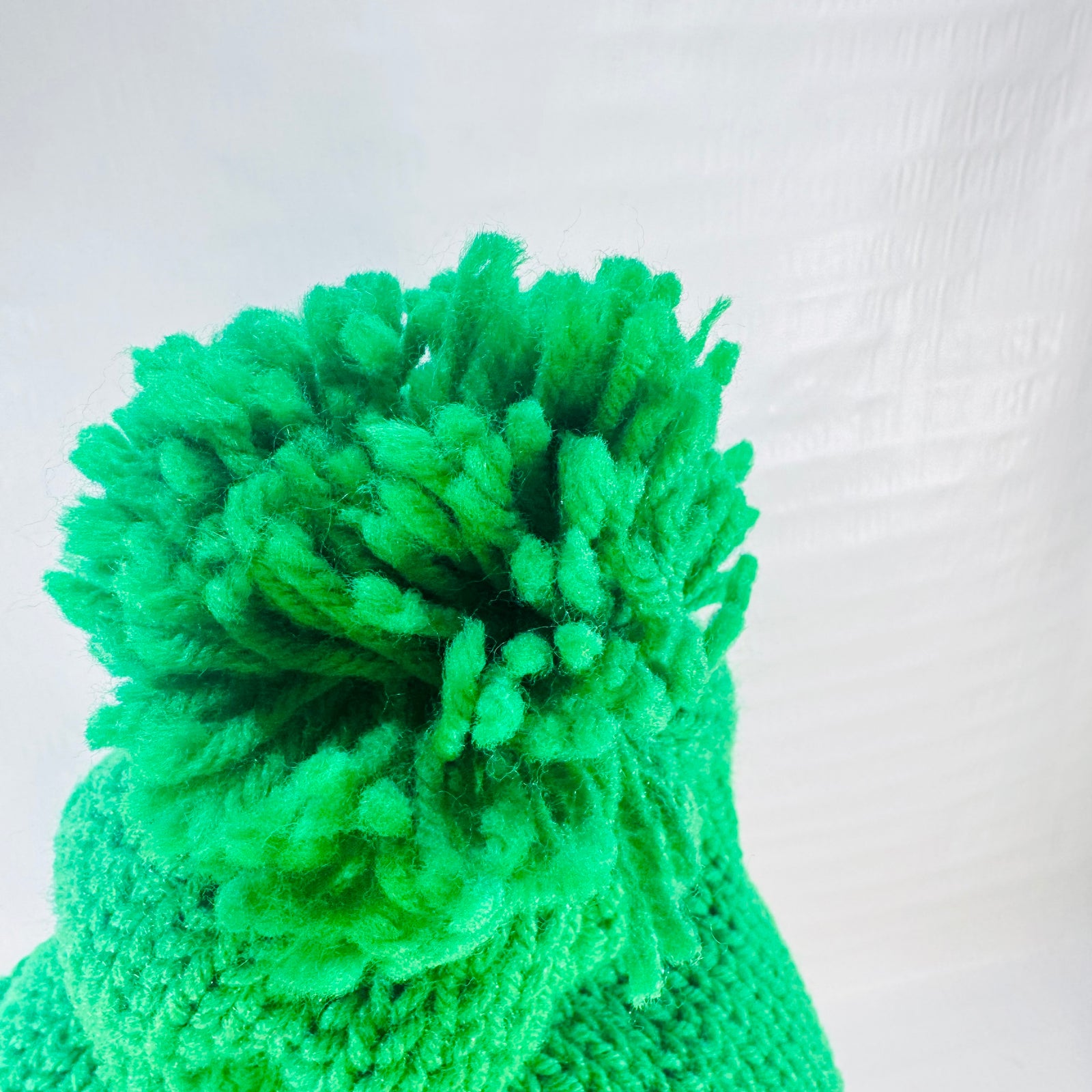 Emerald Green Hand Knit Pom Pom Beanie 1990s Double Layer Cuffed Winter Hat