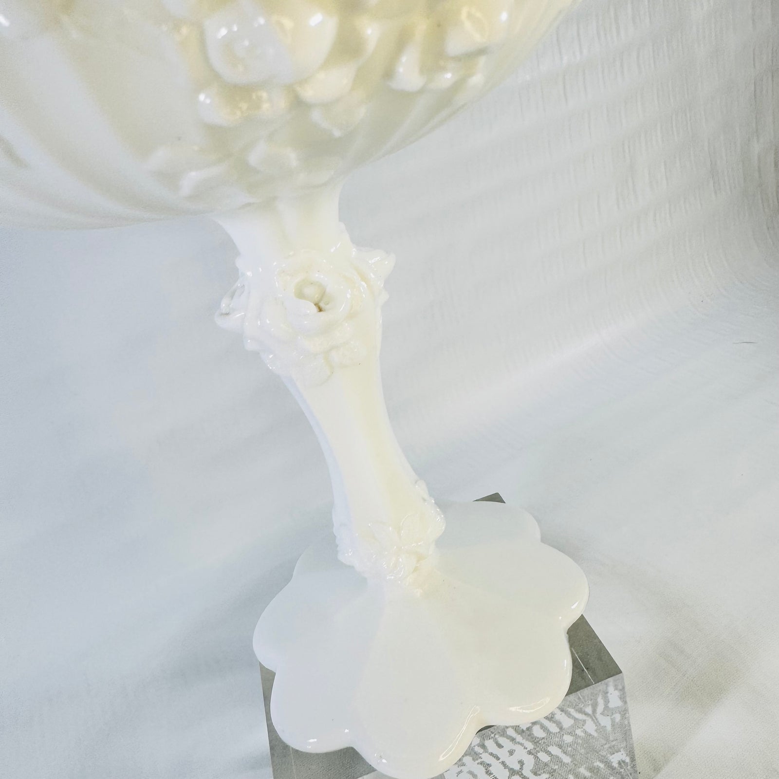 Fenton Cabbage Rose White Milk Glass Compote 9222 MI Pedestal Candy Dish