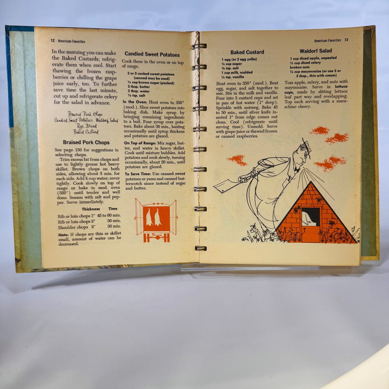 Betty Crocker's Dinner for Two Cook Book by General Mills (1958), Illustrated by Charles Harper, Simon and Schuster, First Edition, Hardcover with Metal Spiral Binding