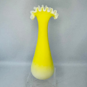 Vintage Yellow Cased Glass Ruffle Vase | White Rim Art Glass Bud Vase