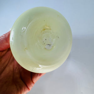 Vintage Yellow Cased Glass Ruffle Vase | White Rim Art Glass Bud Vase
