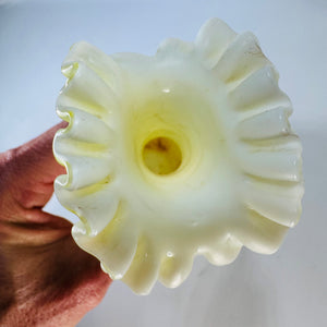 Vintage Yellow Cased Glass Ruffle Vase | White Rim Art Glass Bud Vase