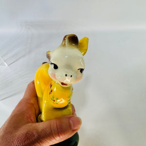 Vintage Yellow Ceramic Baby Donkey Figurine | 1950s Kitsch Burro Shelf Decor