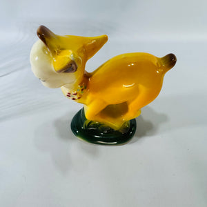 Vintage Yellow Ceramic Baby Donkey Figurine | 1950s Kitsch Burro Shelf Decor