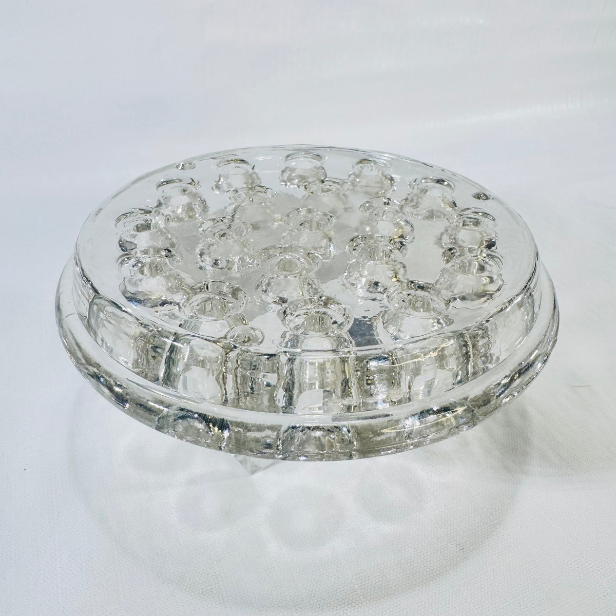 Clear Glass Flower Frog Many Holes Vintage 5 Inch Round Floral Arranging Holder