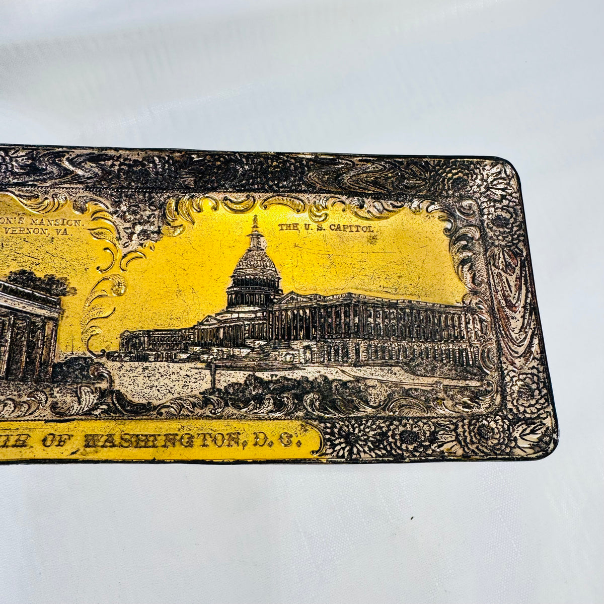 Souvenir of Washington D.C. Metal Tray 1950s to 1960s Japan Mt Vernon Capitol