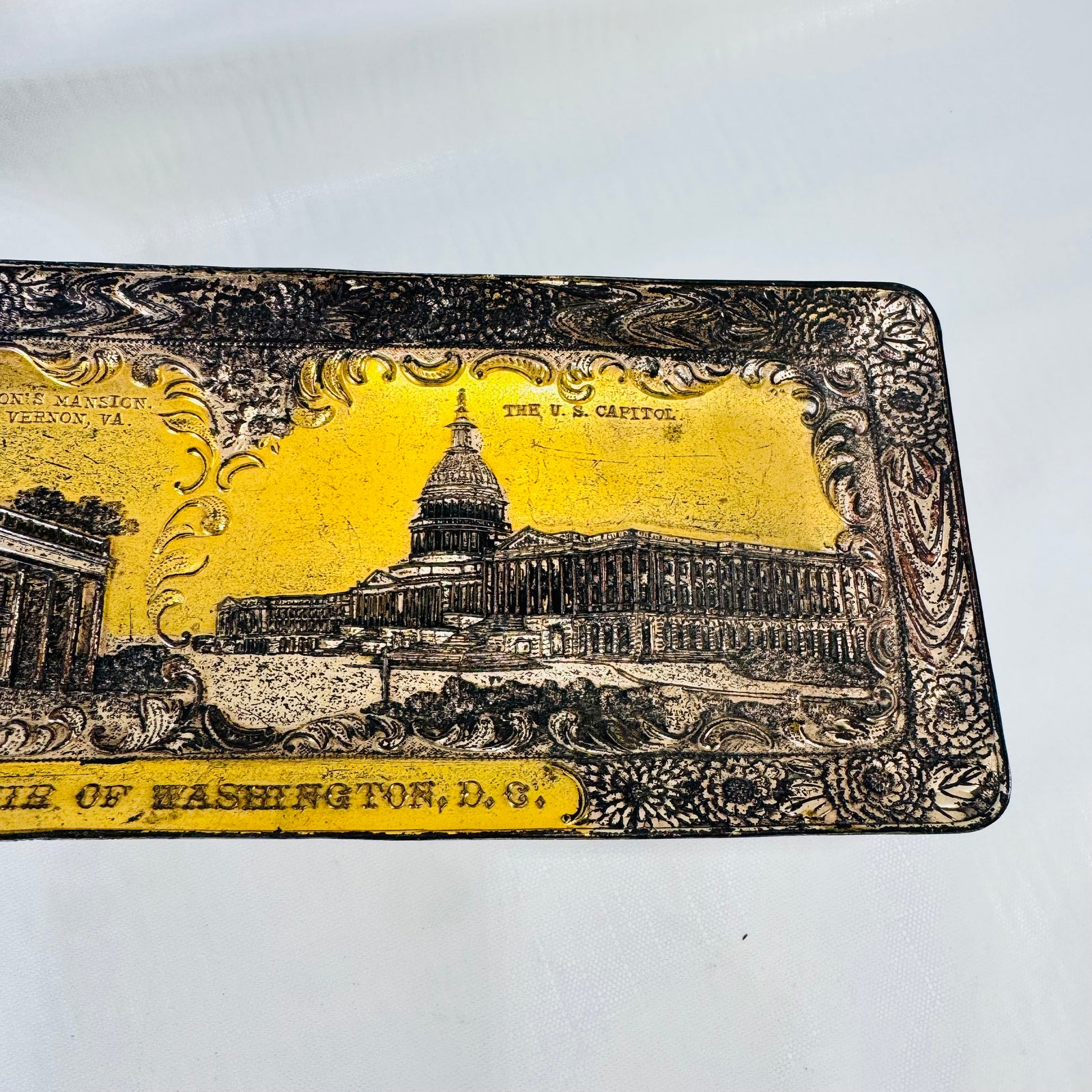 Souvenir of Washington D.C. Metal Tray 1950s to 1960s Japan Mt Vernon Capitol
