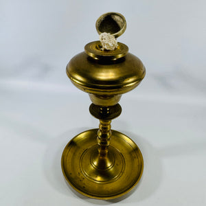 Vintage Solid Brass Whale Oil Finger Lamp | Hinged Lid Brass Lighting Collectible