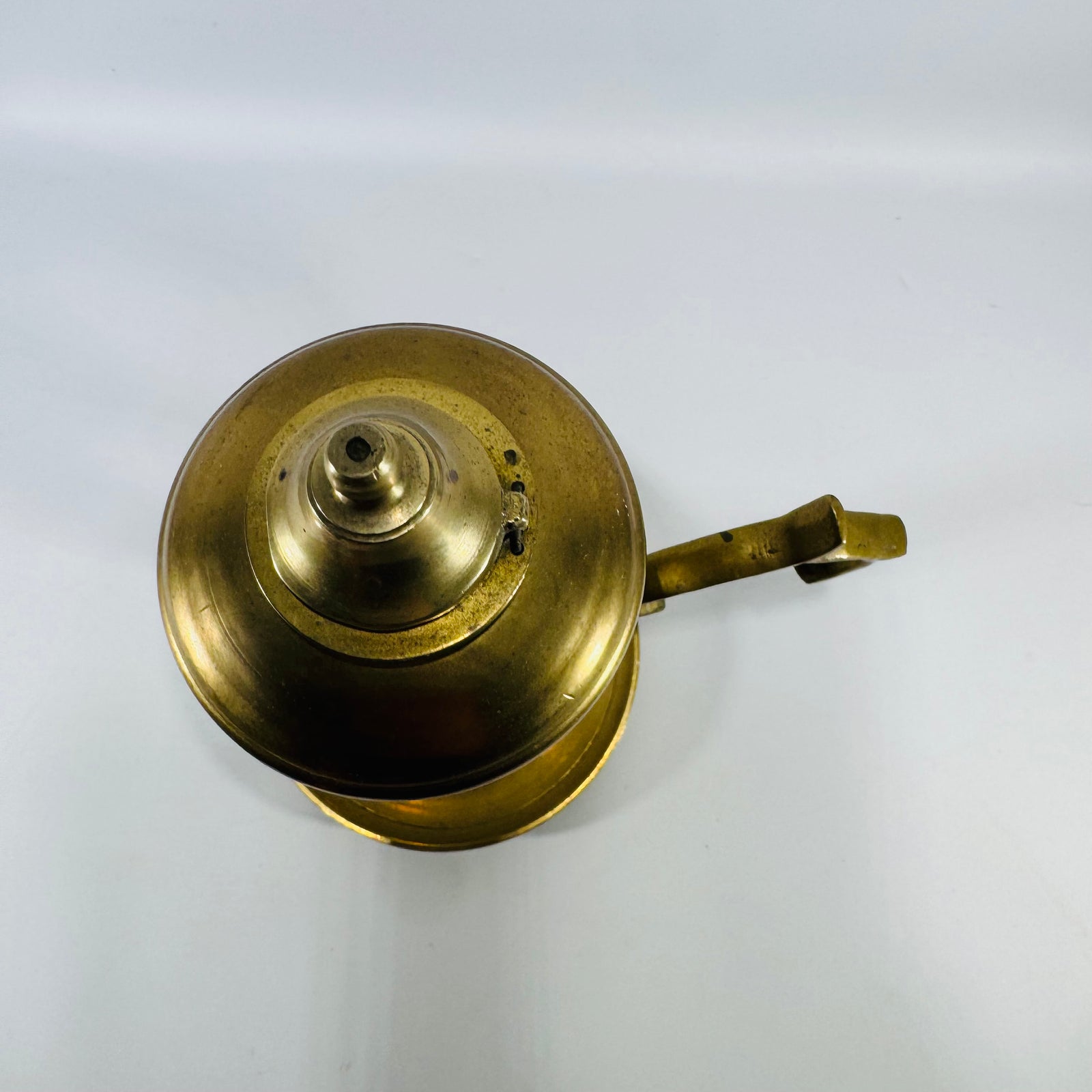 Vintage Solid Brass Whale Oil Finger Lamp | Hinged Lid Brass Lighting Collectible