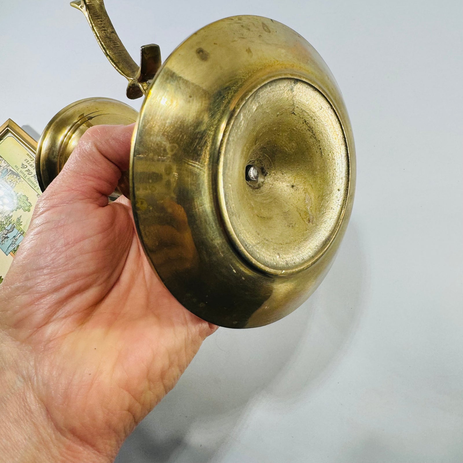 Vintage Solid Brass Whale Oil Finger Lamp | Hinged Lid Brass Lighting Collectible
