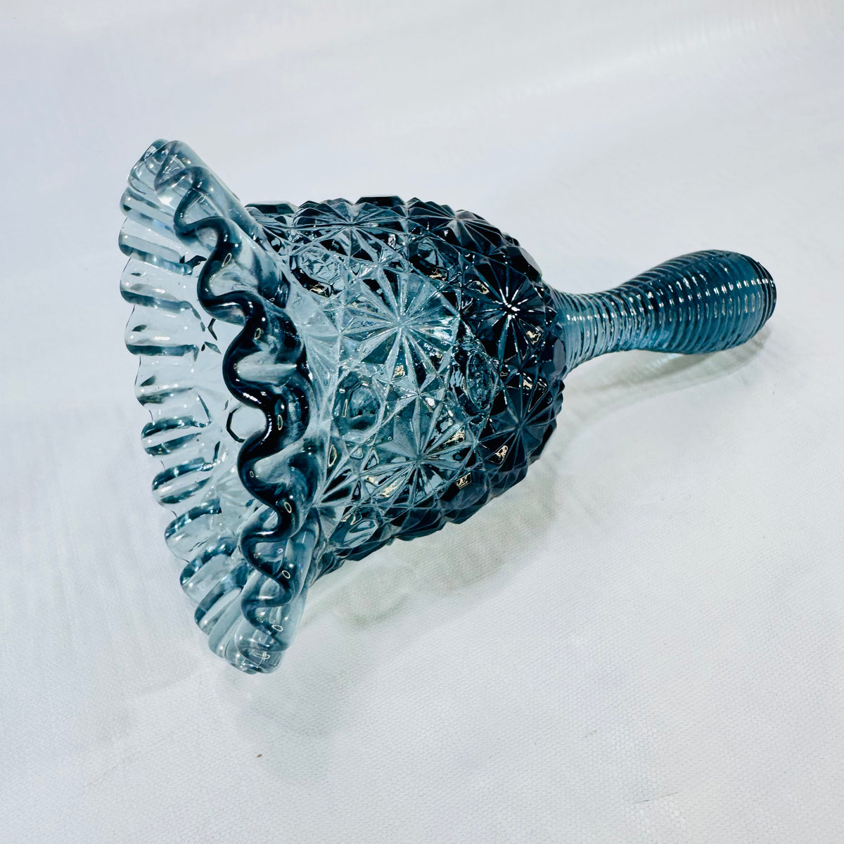 Fenton Daisy and Button Blue Glass Bell 6 Inch Ruffled Rim