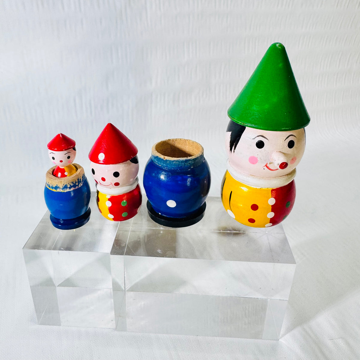 Shackman Pinocchio Wooden Figurine Made in Korea Colorful Vintage Nursery Toy