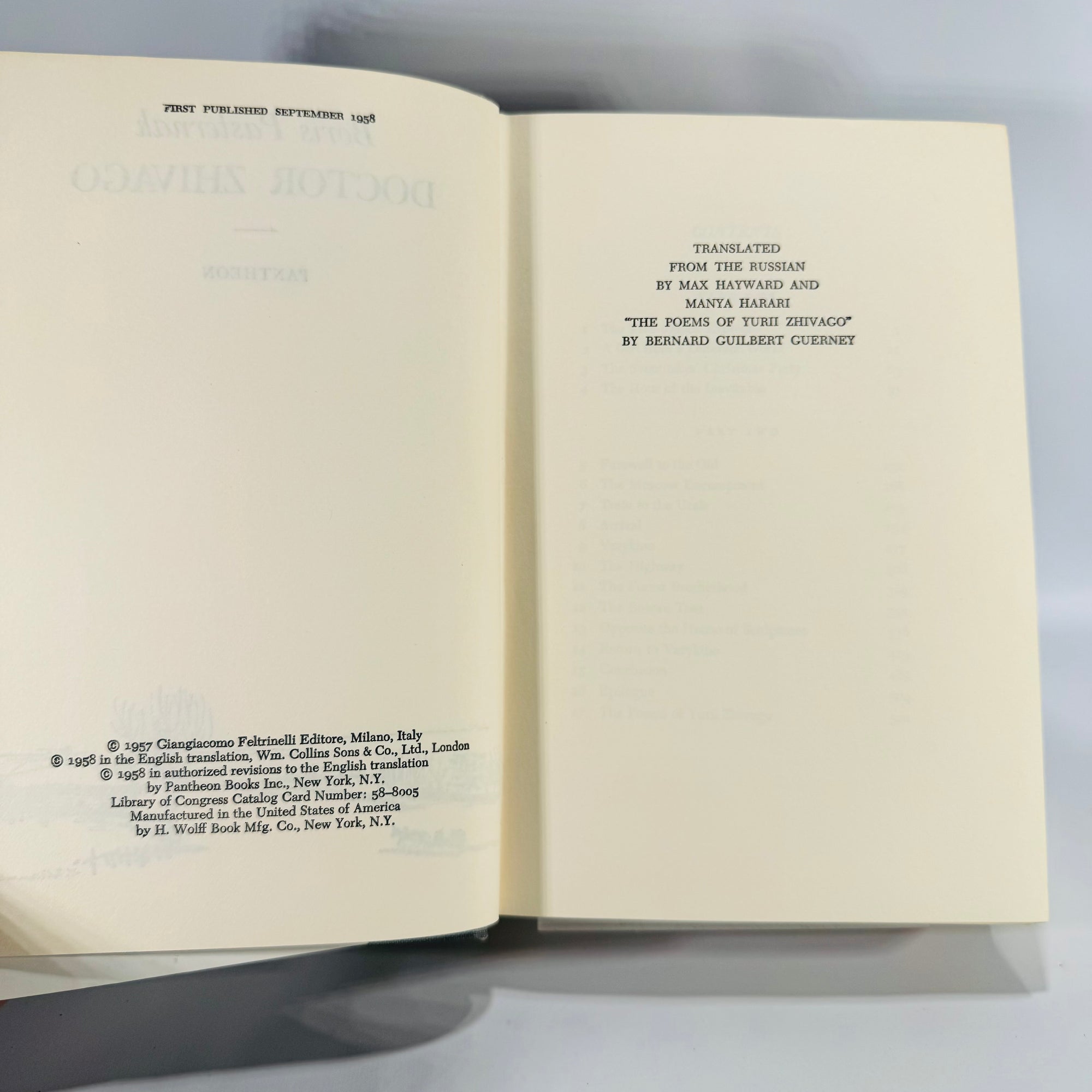 Doctor Zhivago by Boris Pasternak (Pantheon, 559 pp) — Max Hayward & Manya Harari trans. 1958 | Classic Literature Russian Novel