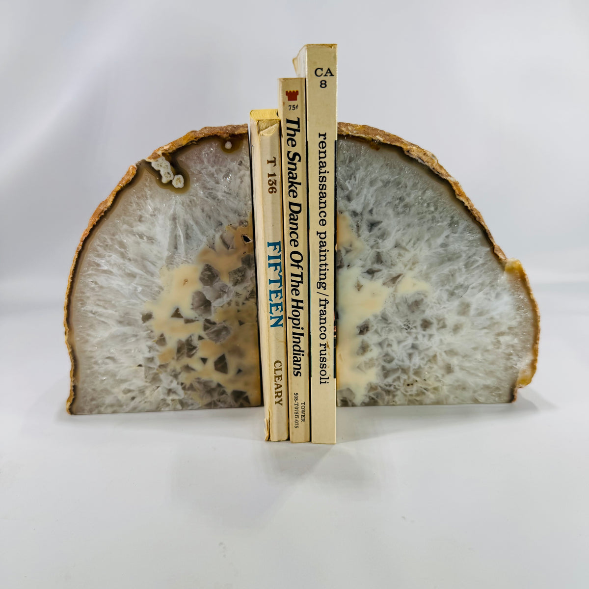 gate & Quartz Bookends, Geology & Mineral Decor — Large Polished Geode Pair (Vintage) — Reading Vintage | 6" Tall, Substantial 10.3 lb Set, Bookends, Geology & Mineral Decor