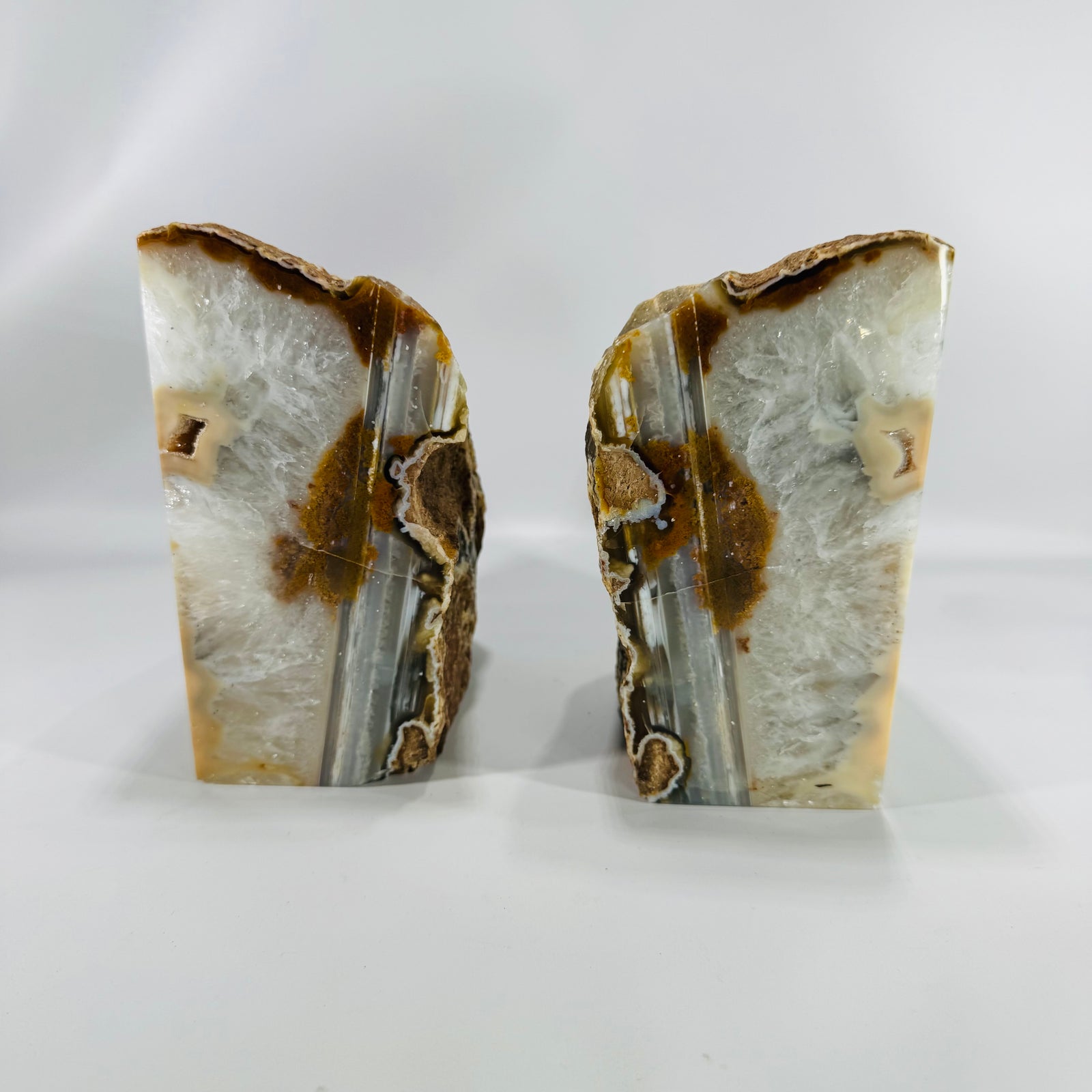 gate & Quartz Bookends, Geology & Mineral Decor — Large Polished Geode Pair (Vintage) — Reading Vintage | 6" Tall, Substantial 10.3 lb Set, Bookends, Geology & Mineral Decor