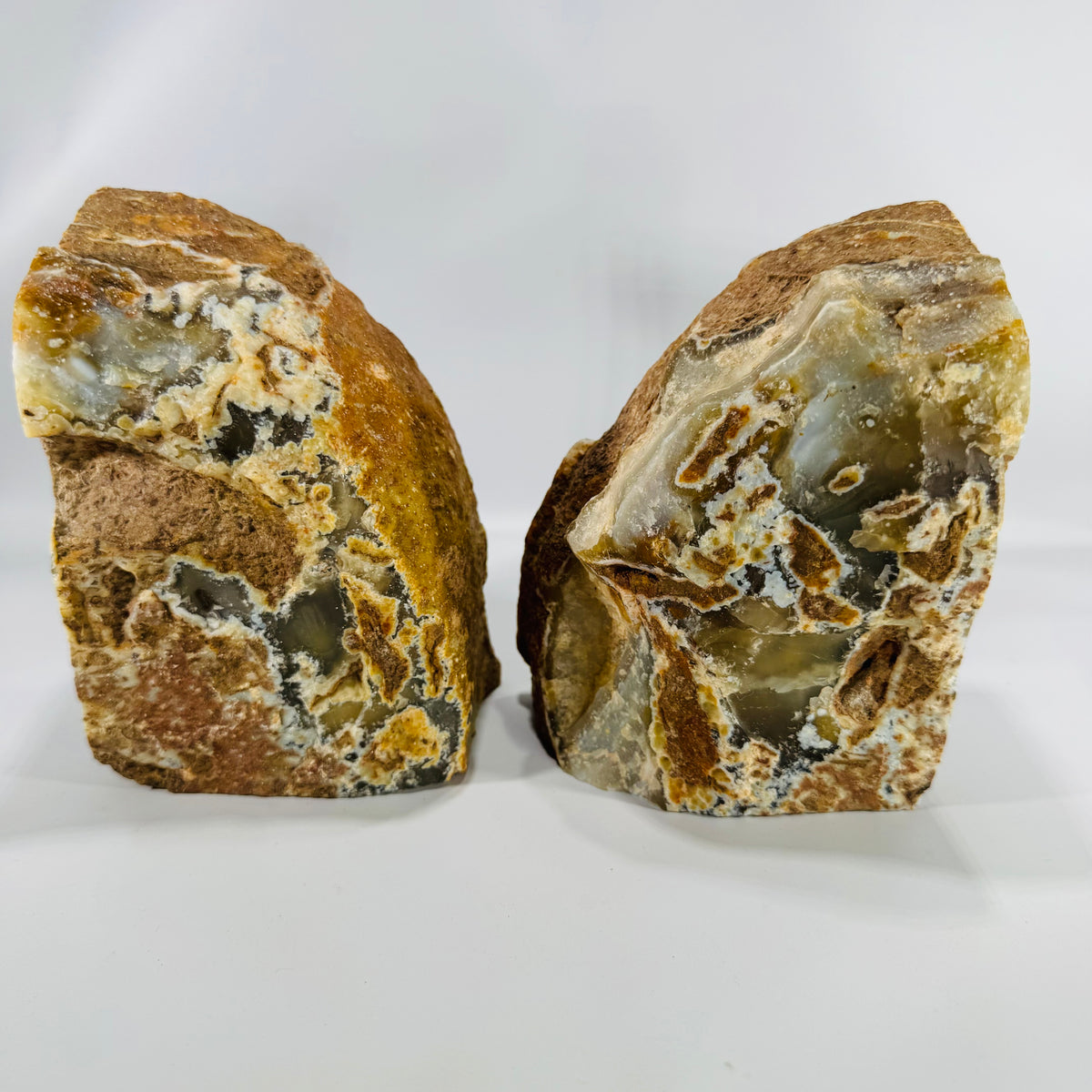 gate & Quartz Bookends, Geology & Mineral Decor — Large Polished Geode Pair (Vintage) — Reading Vintage | 6" Tall, Substantial 10.3 lb Set, Bookends, Geology & Mineral Decor
