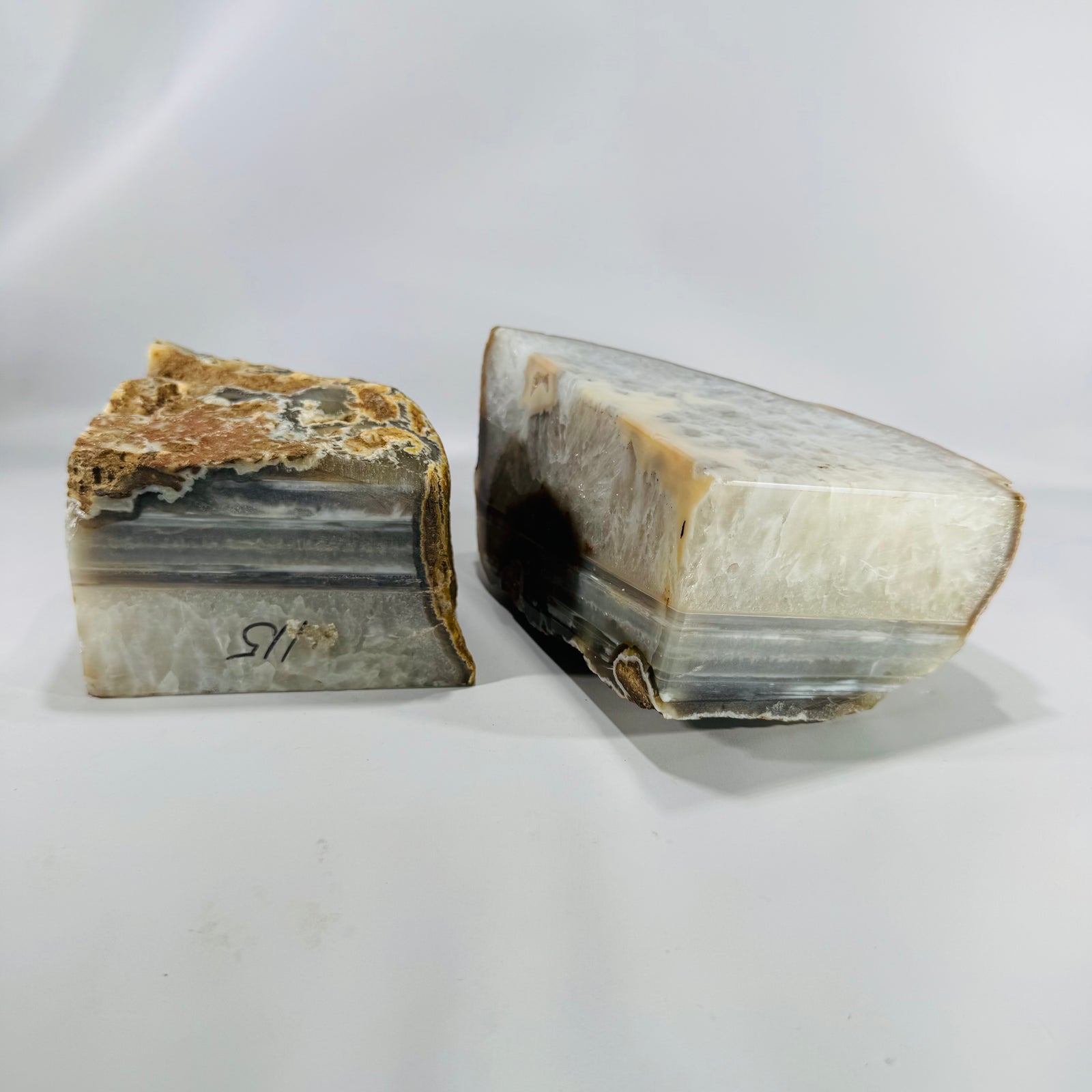 gate & Quartz Bookends, Geology & Mineral Decor — Large Polished Geode Pair (Vintage) — Reading Vintage | 6" Tall, Substantial 10.3 lb Set, Bookends, Geology & Mineral Decor