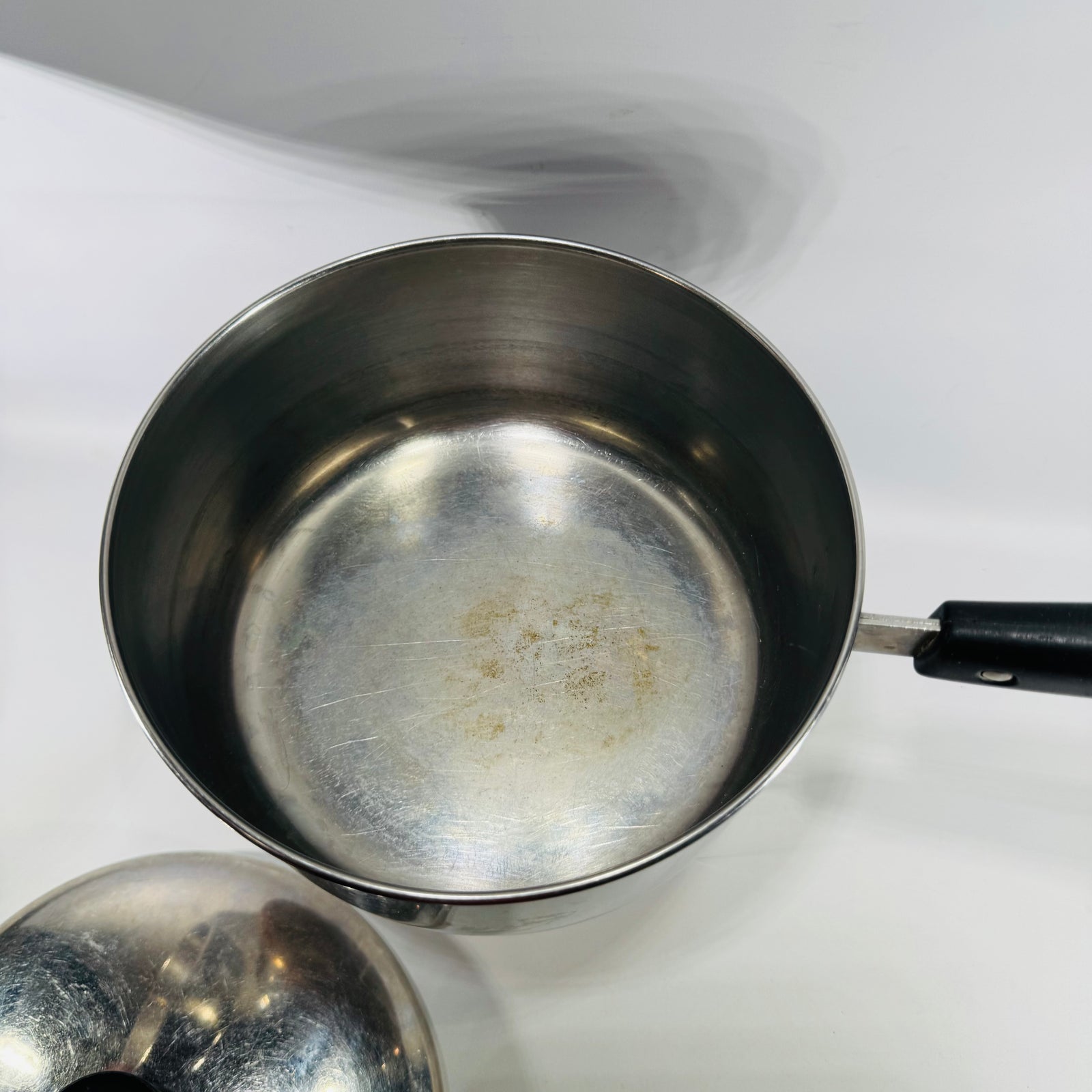 Vintage Revere Ware 2 Qt Saucepan Copper Bottom Stainless Pot Lid Double Boiler Insert Serving Bowl Collectible Cookware
