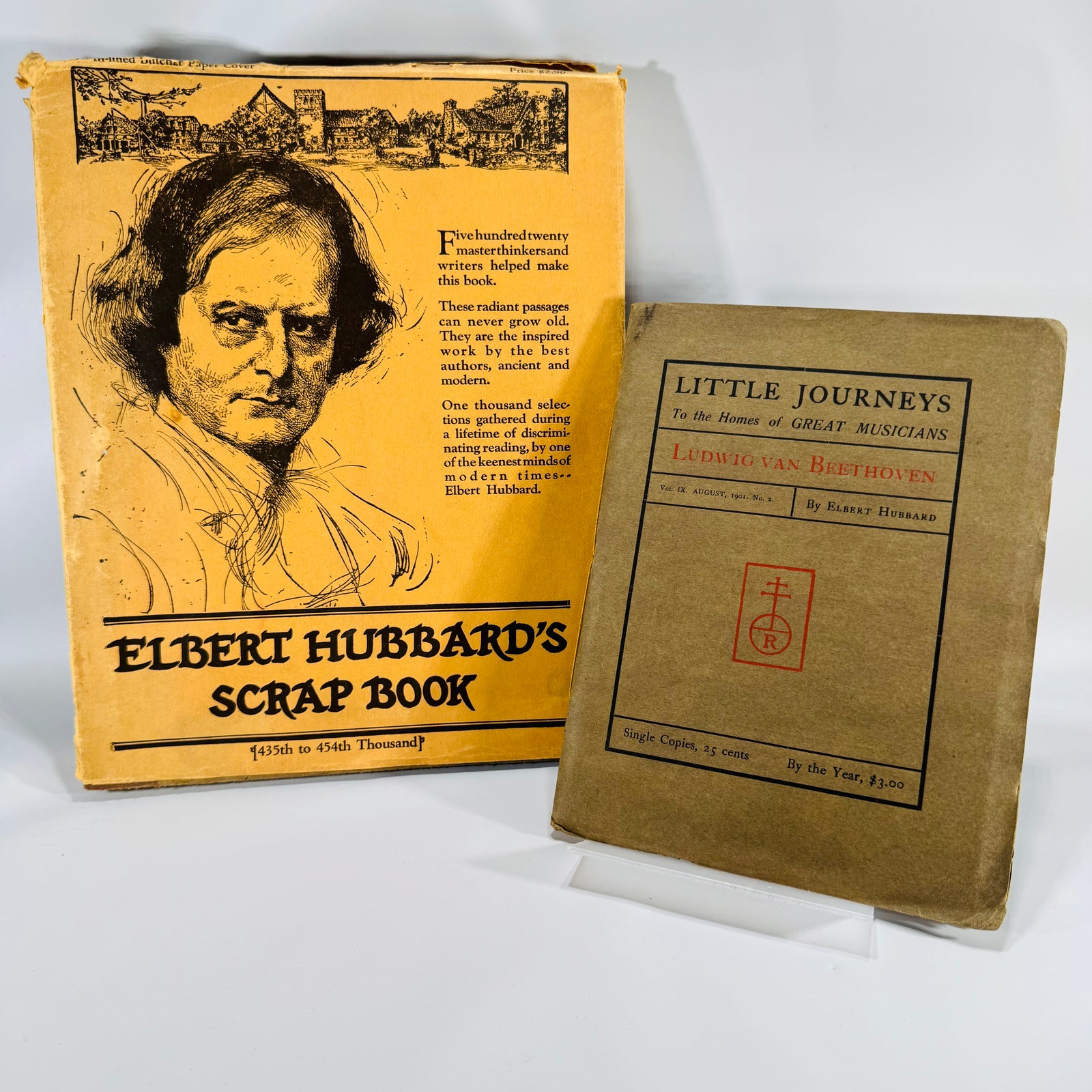 Roycroft Arts & Letters Lot — Elbert Hubbard’s Scrap Book (1923) + Little Journeys: Beethoven (1901) — Elbert Hubbard | Decorative Roycroft Design, Literary Essays