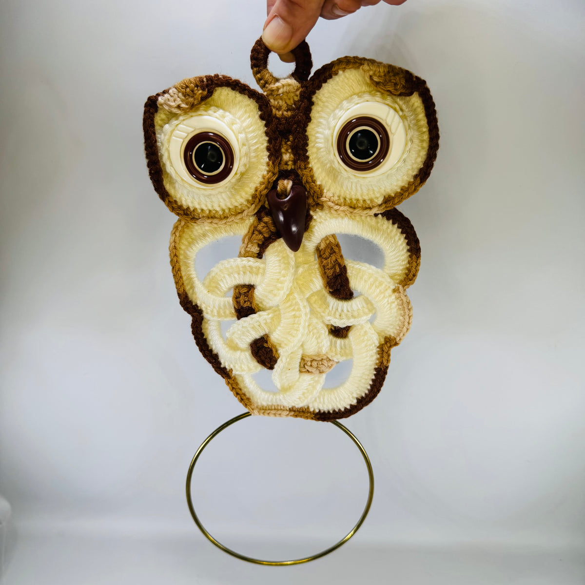 Vintage Macrame Owl Towel Ring | Handmade Cottagecore Wall Hanging