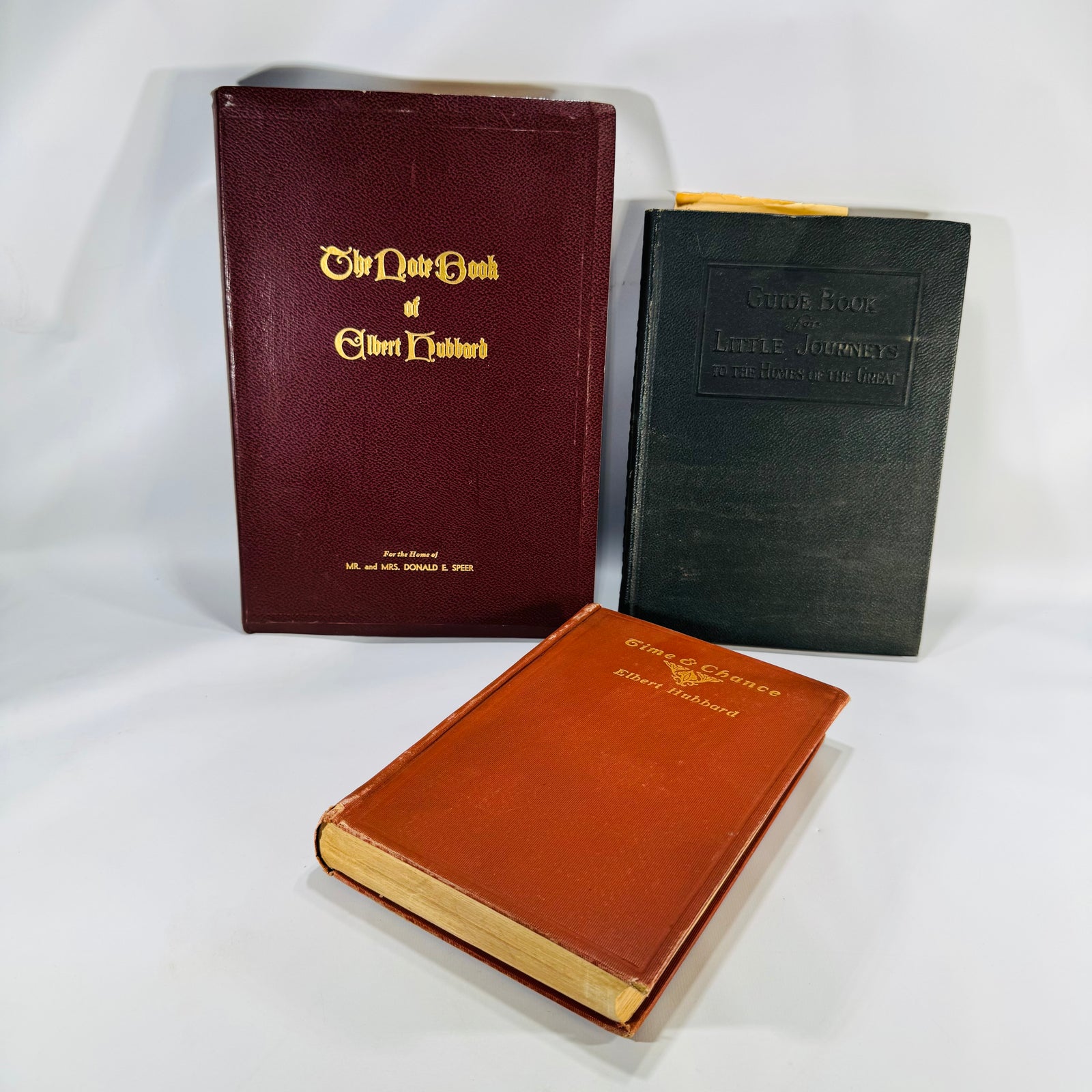 Roycroft Classics 3-Book Lot — Elbert Hubbard (Time & Chance 1901 Rev.; Guide Book for Little Journeys 1926; Note Book 1957) | Arts & Crafts Essays, Biography