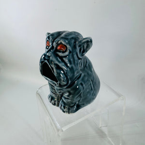 Vintage Ceramic Folk Art Dog Figurine | Blue Gray Southern Face Jug Style Decor