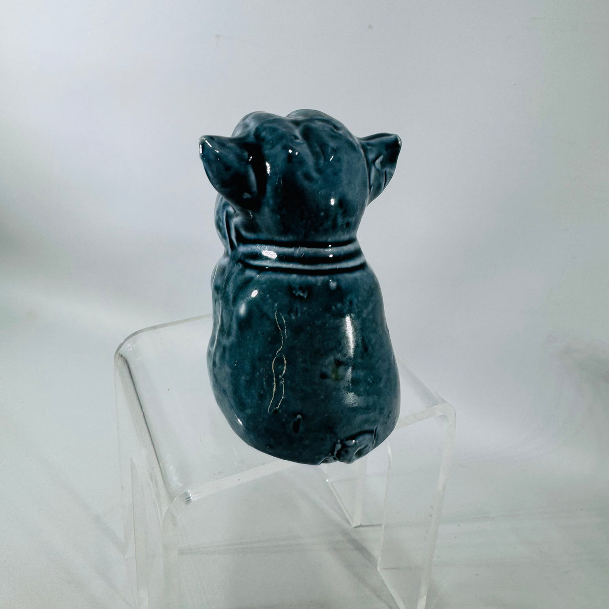 Vintage Ceramic Folk Art Dog Figurine | Blue Gray Southern Face Jug Style Decor