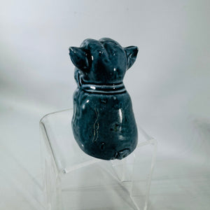 Vintage Ceramic Folk Art Dog Figurine | Blue Gray Southern Face Jug Style Decor